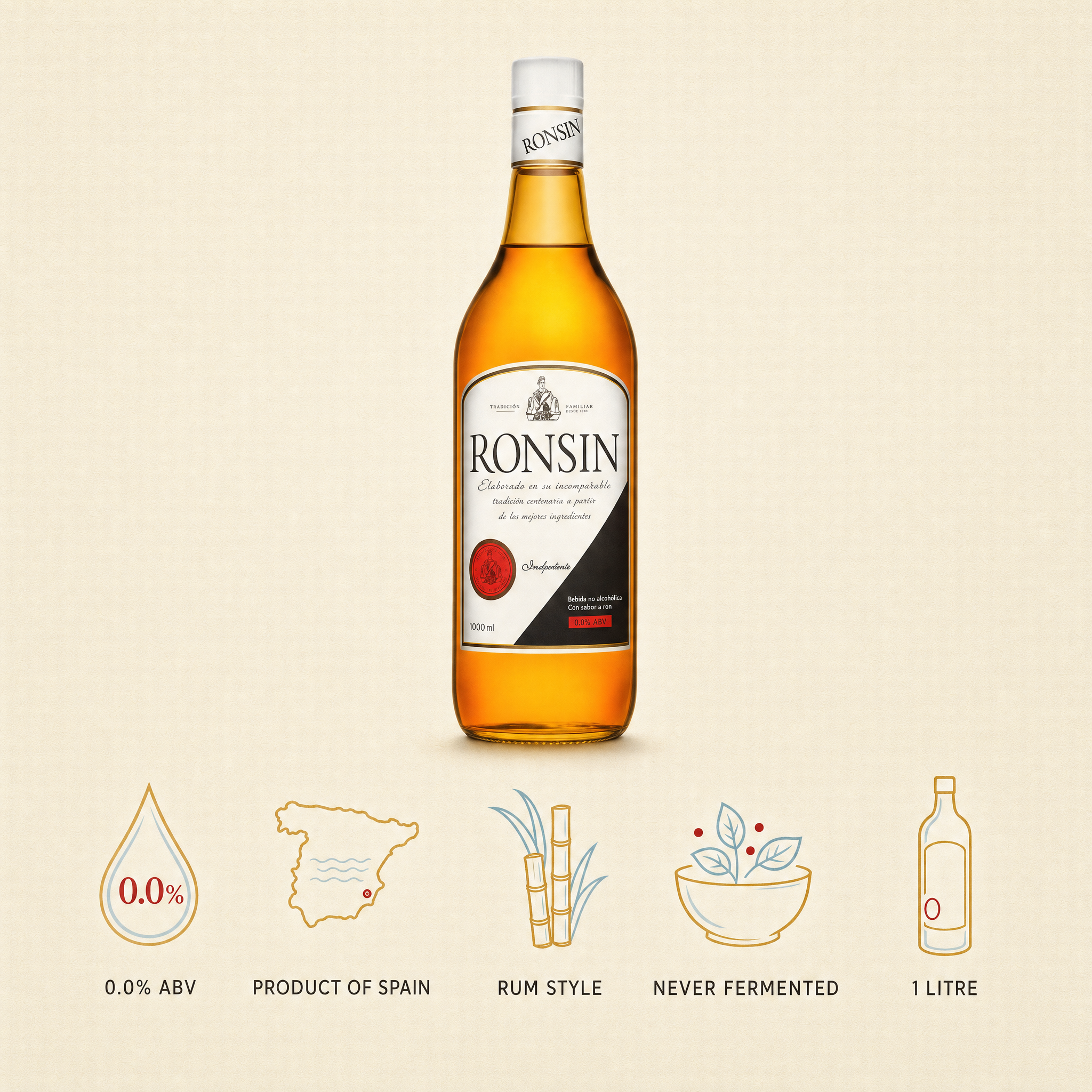 Espadafor Ronsin 0.0% non-alcoholic Spanish rum-style spirit - 0.0% ABV, product of Spain, rum style
