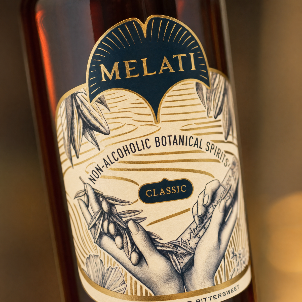 Melati Classic 0.0% non-alcoholic botanical aperitif from Singapore - label close-up