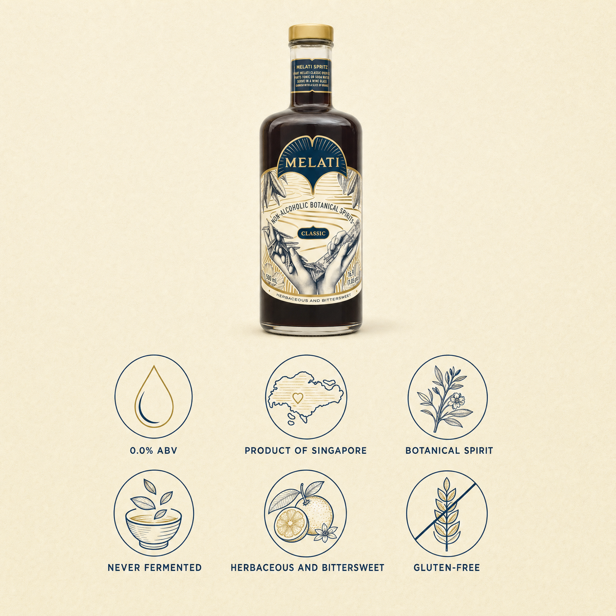 Melati Classic 0.0% non-alcoholic botanical aperitif from Singapore - 0.0% ABV, product of Singapore, gluten-free
