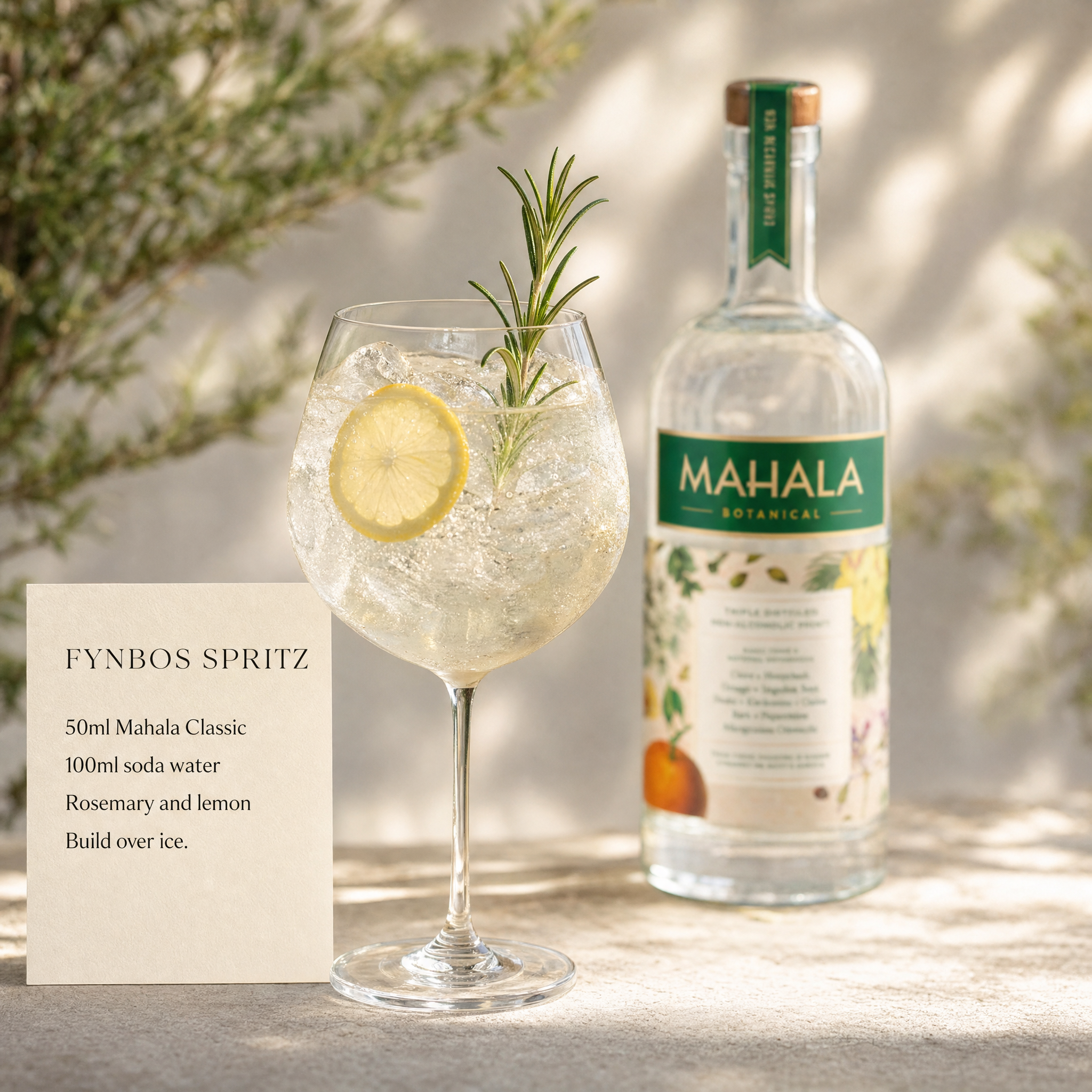 Mahala Botanical Classic 0.0% non-alcoholic spirit from South Africa - Fynbos Spritz recipe