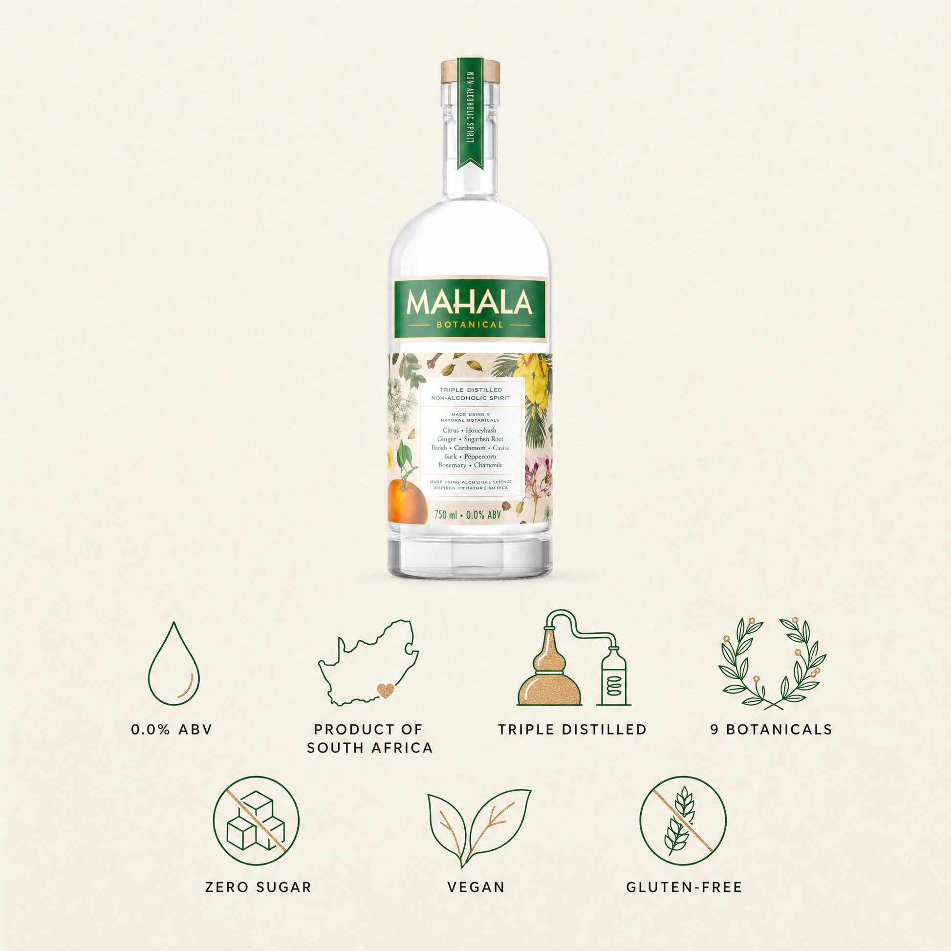 Mahala Botanical Classic 0.0% non-alcoholic spirit from South Africa - 0.0% ABV, triple distilled, zero sugar, vegan, gluten-free