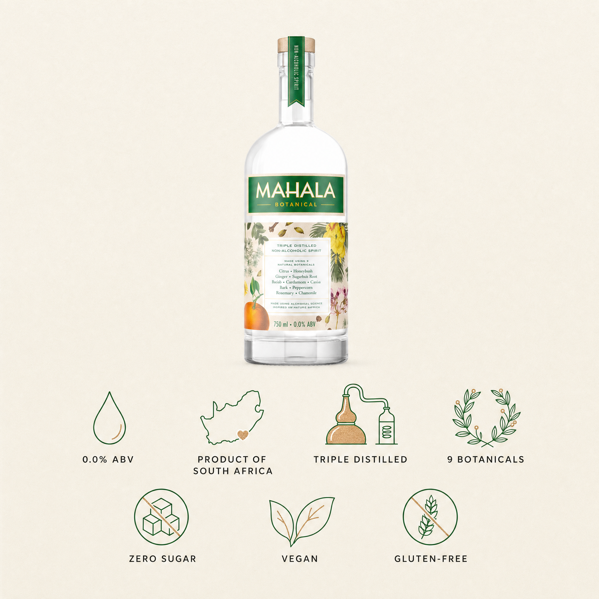 Mahala Botanical Classic 0.0% non-alcoholic spirit from South Africa - 0.0% ABV, triple distilled, zero sugar, vegan, gluten-free