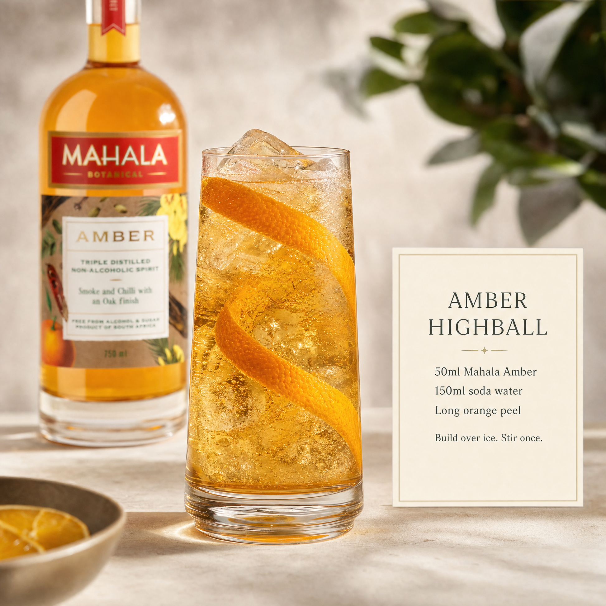 Mahala Botanical Amber 0.0% non-alcoholic spirit from South Africa - Amber Highball recipe