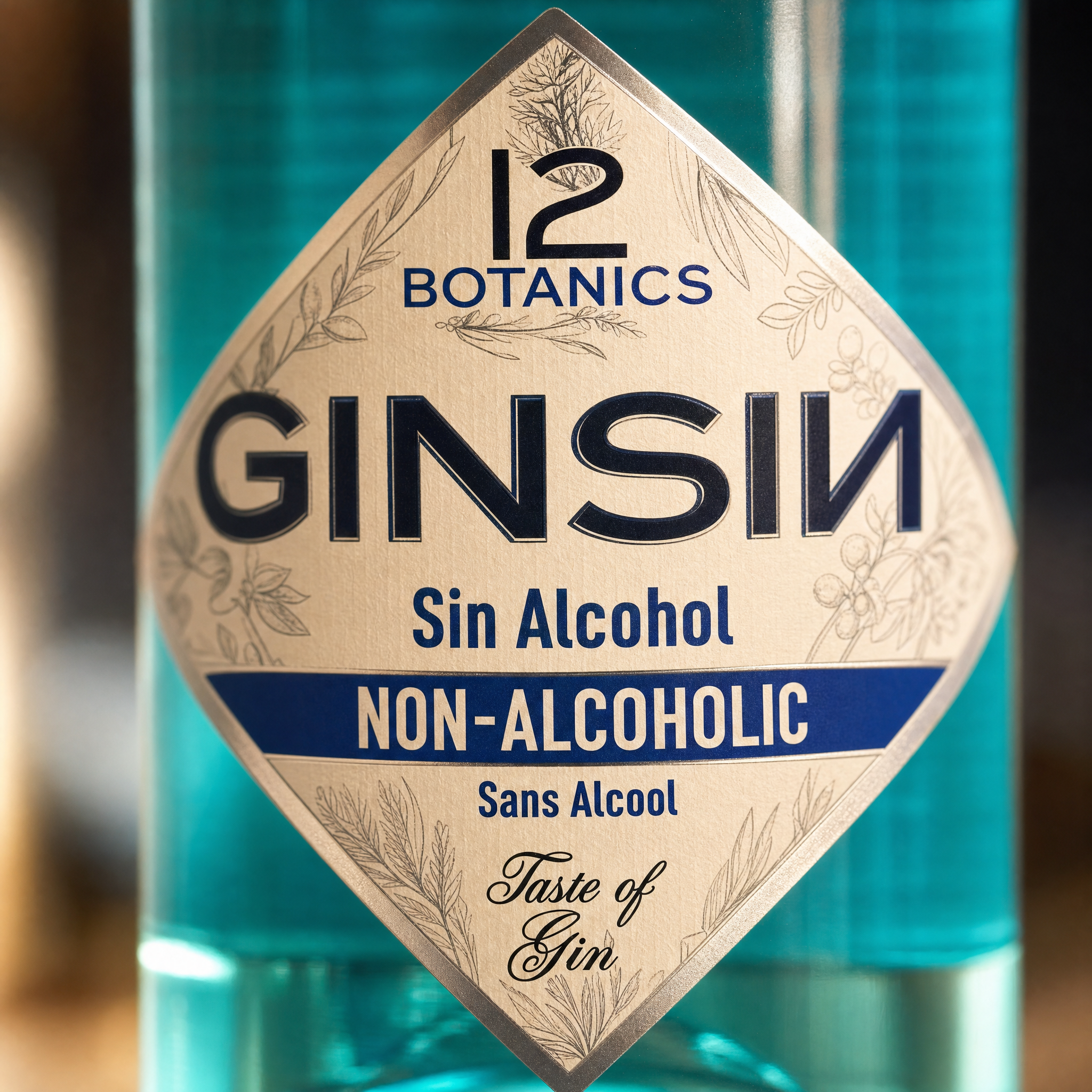 Ginsin 12 Botanics 0.0% non-alcoholic Spanish gin - label close-up