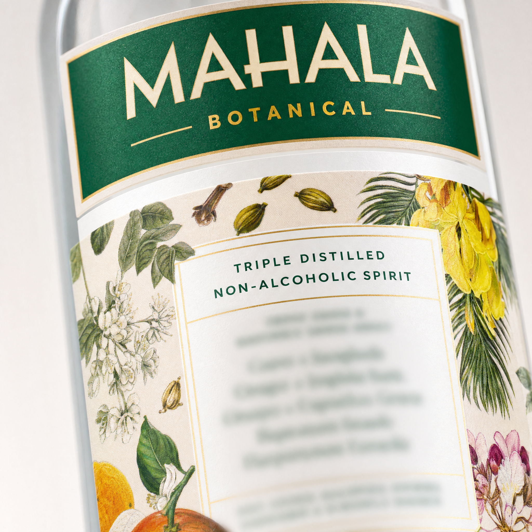 Mahala Botanical Classic 0.0% non-alcoholic spirit from South Africa - label close-up