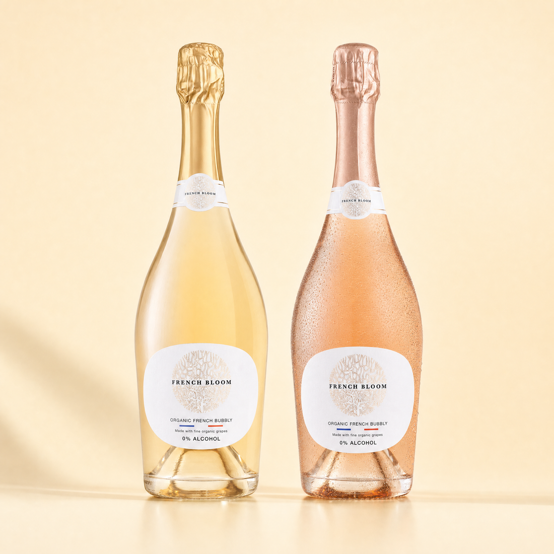 French Bloom Le Blanc and Le Rose 0.0% non-alcoholic French sparkling set - two bottles
