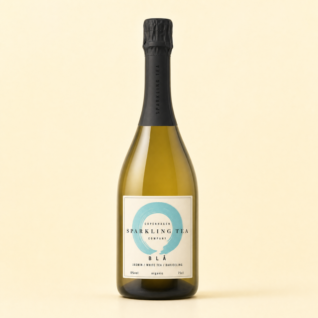 Copenhagen Sparkling Tea BLA 0.0% bottle on a cream background