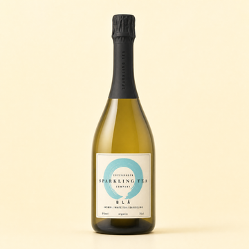 Copenhagen Sparkling Tea BLA 0.0% bottle on a cream background