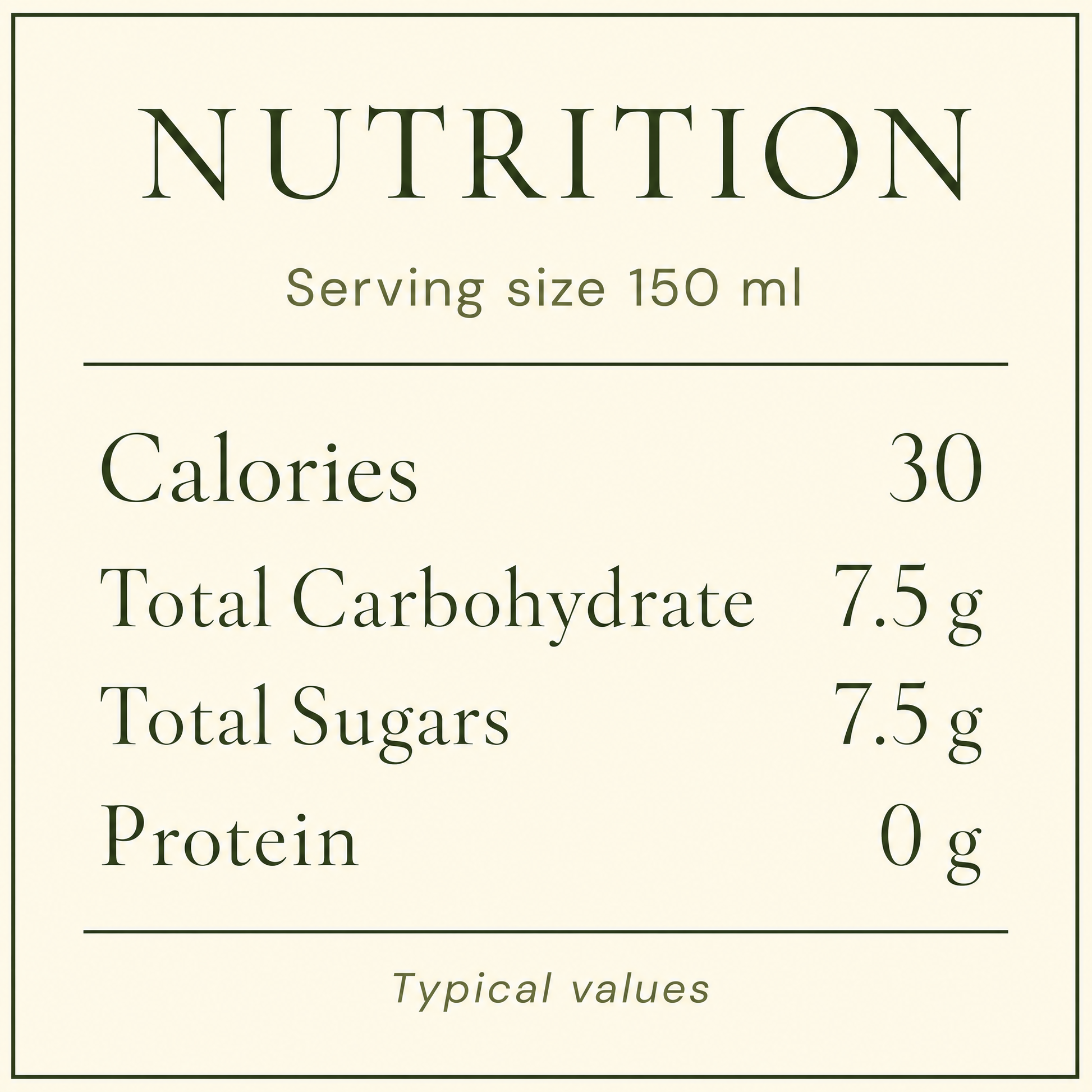 Copenhagen Sparkling Tea BLA nutrition per 150 ml: 30 calories, 7.5 g carbohydrate, 7.5 g sugars