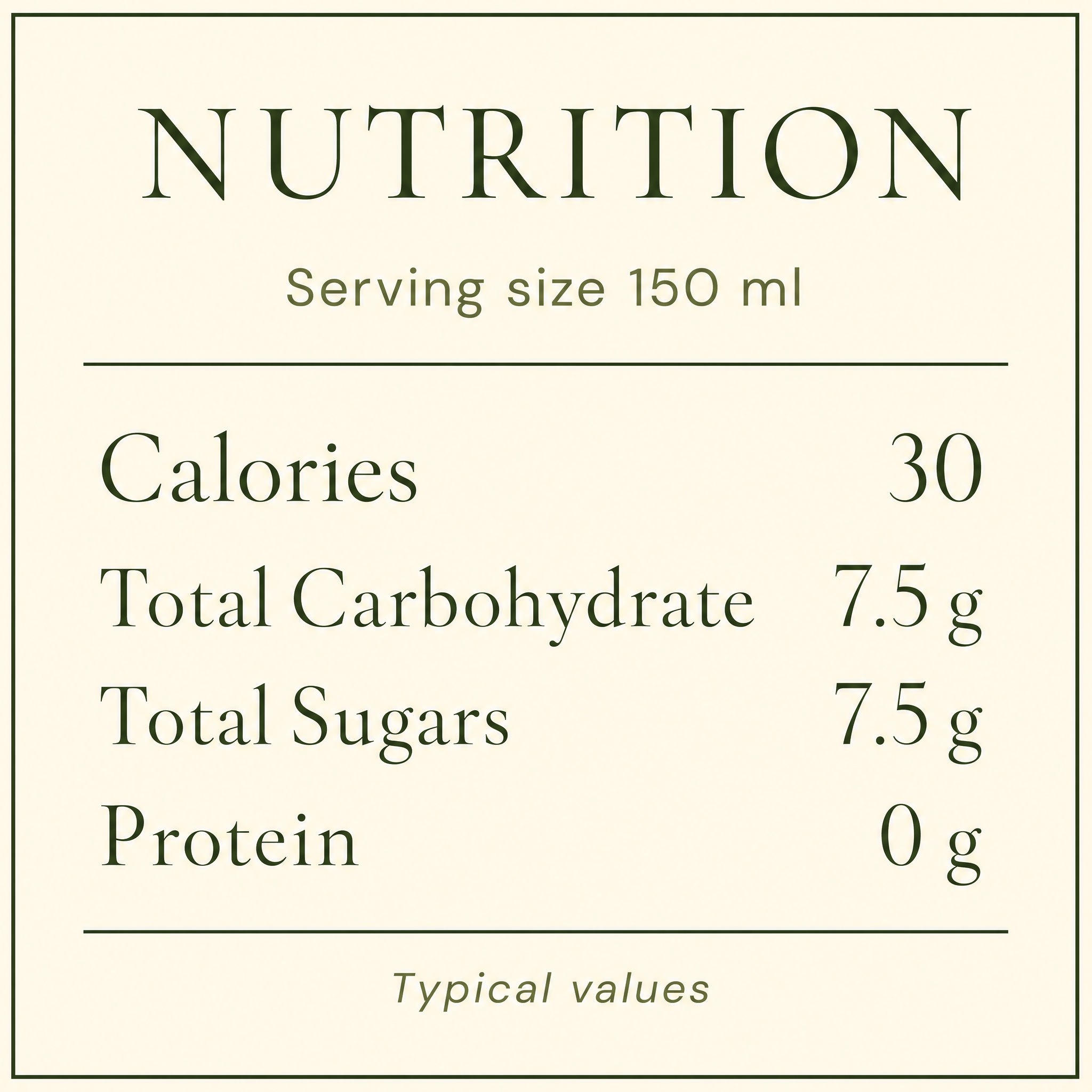 Copenhagen Sparkling Tea BLA nutrition per 150 ml: 30 calories, 7.5 g carbohydrate, 7.5 g sugars