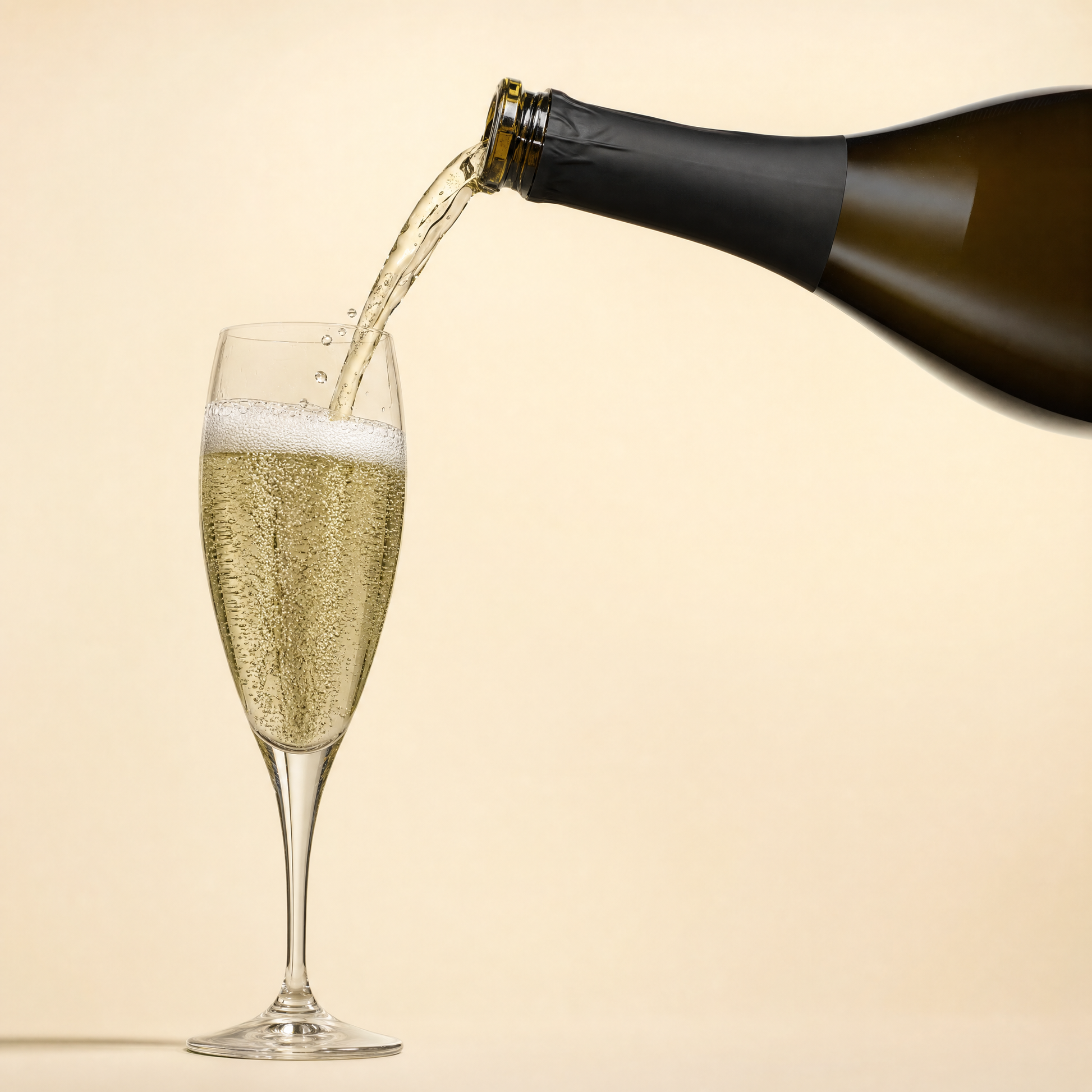 Copenhagen Sparkling Tea BLA poured into a crystal champagne flute