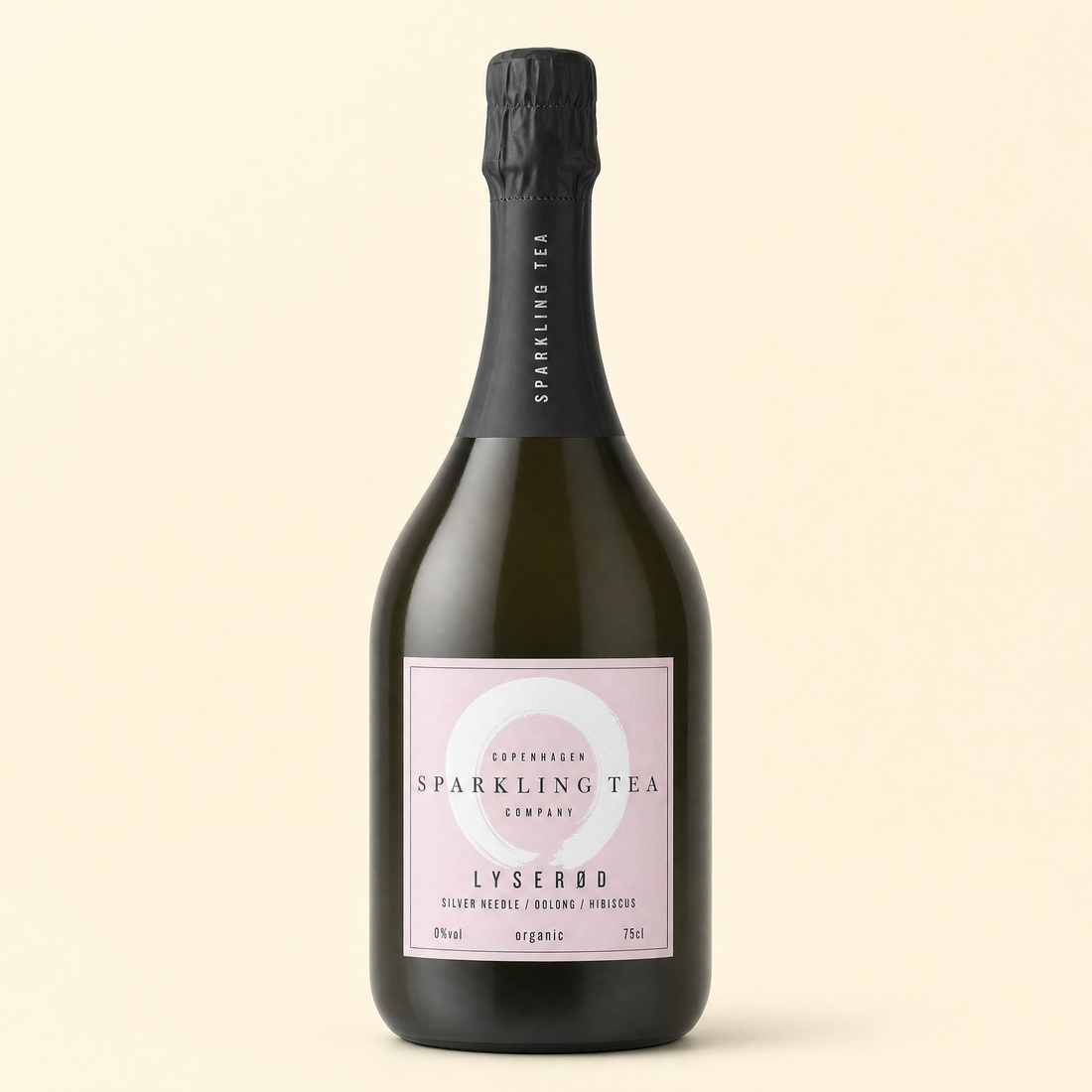 Copenhagen Sparkling Tea LYSEROD 0.0% bottle on a cream background
