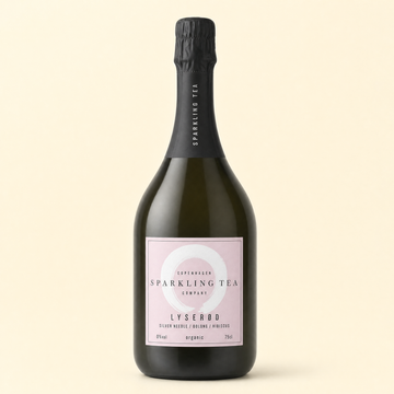 Copenhagen Sparkling Tea LYSEROD 0.0% bottle on a cream background
