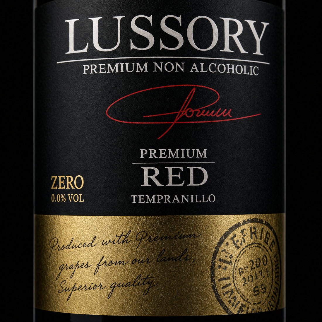 Lussory Premium Tempranillo 0.0% non-alcoholic Spanish red wine - bottle hero