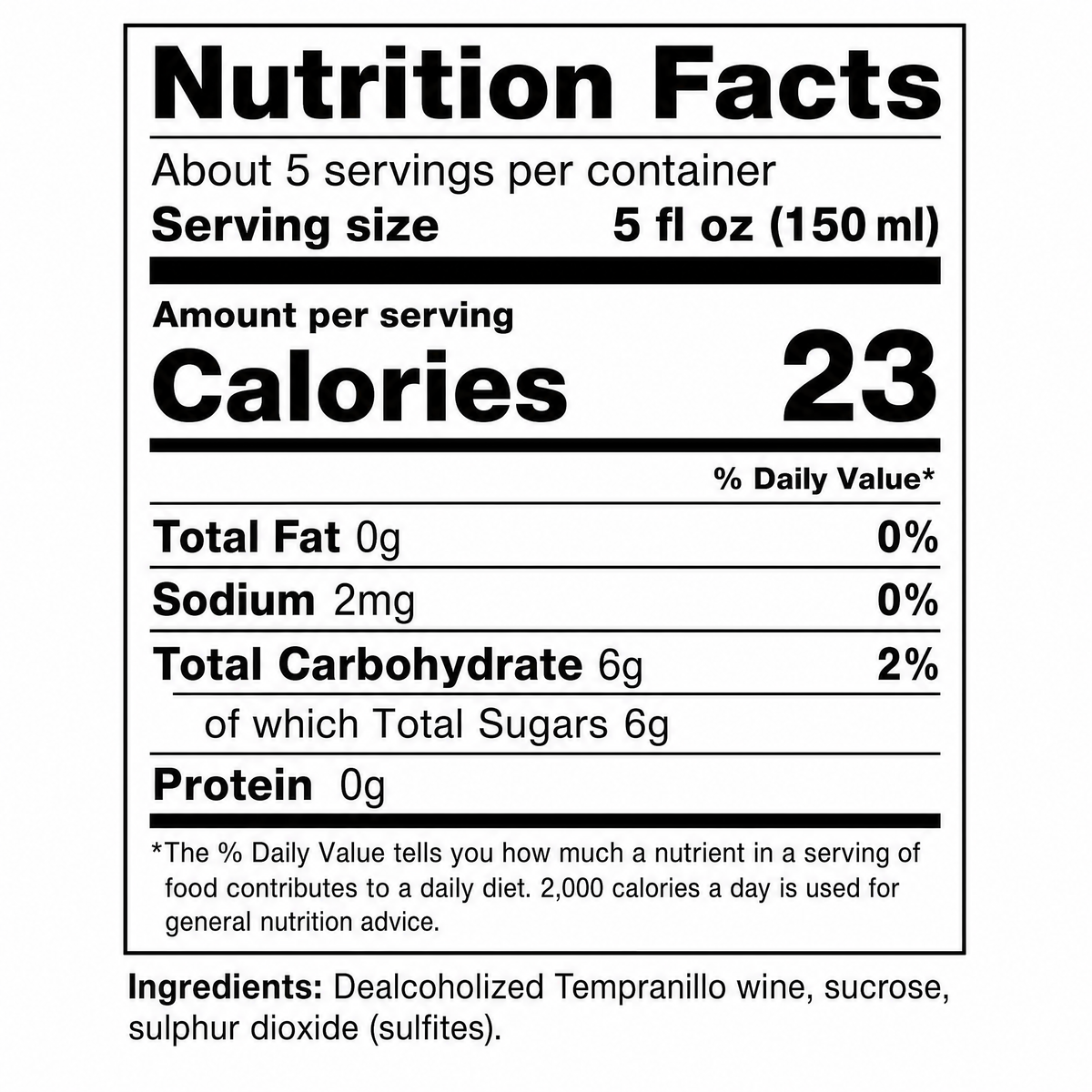 Lussory Premium Tempranillo nutrition facts per 5 fl oz (150 ml) serving